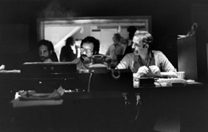 Sound montage associate Mark Berger, left, diretor Francis Ford Coppola and sound montage/re-recording mixer Walter Murch mixing The Godfather II in October 1974. Photo courtesy of Walter Murch